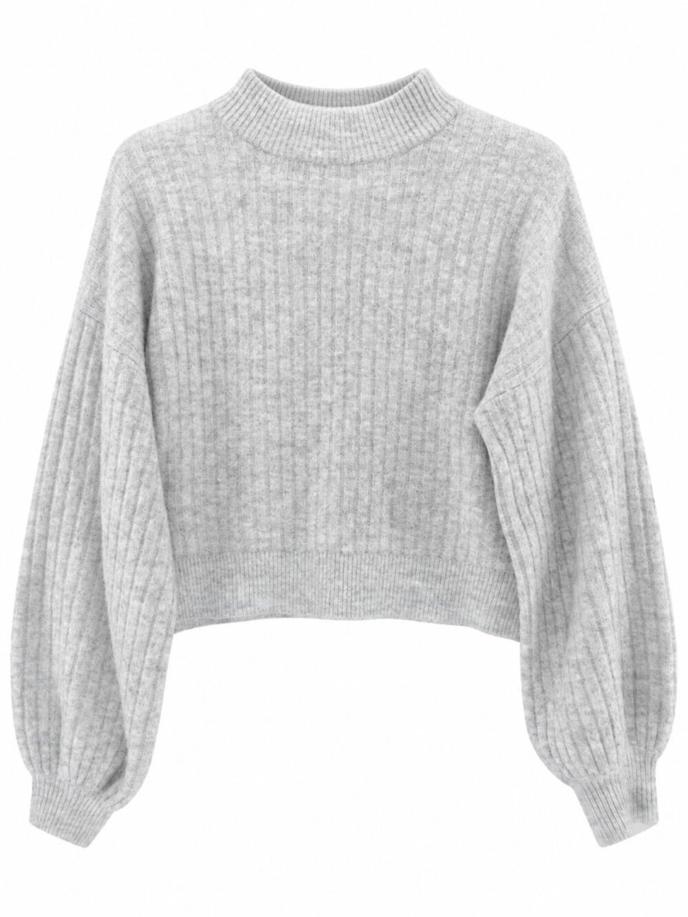 Twik, Ribbed Mock Neck Sweater, Light Grey, Small